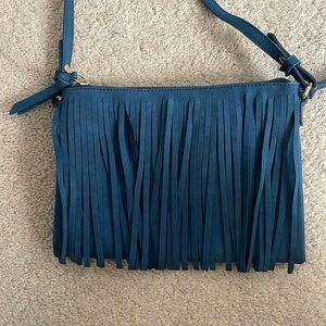 Dark Teal Blue Faux Suede Purse - Shoulder or Crossbody
